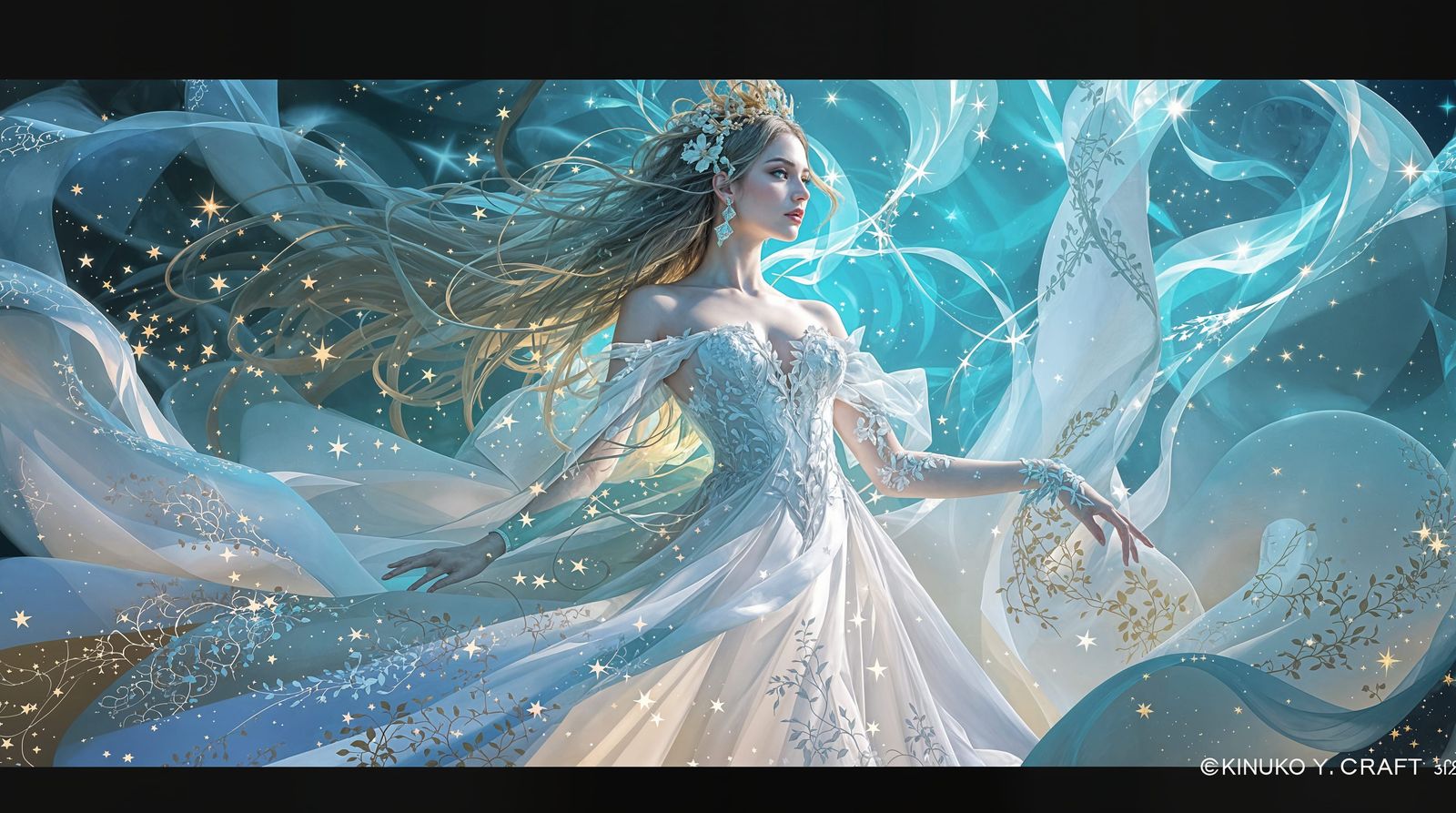 Ethereal Goddess Illuminated by Turquoise Radiance