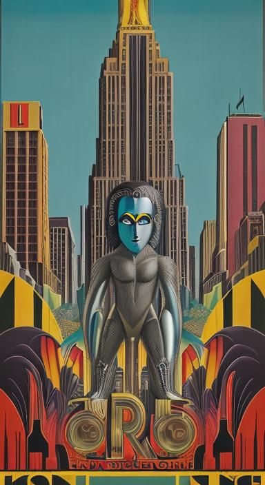 King Kong in Art Deco New York: 1930s Gouache