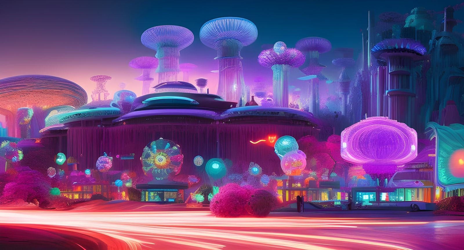 Bioluminescent Crystal Landscape in Electric Futurism Style