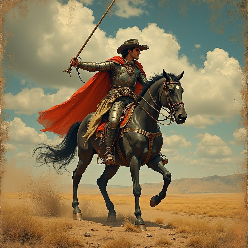 Heroic Don Quijote in Baroque Surrealism