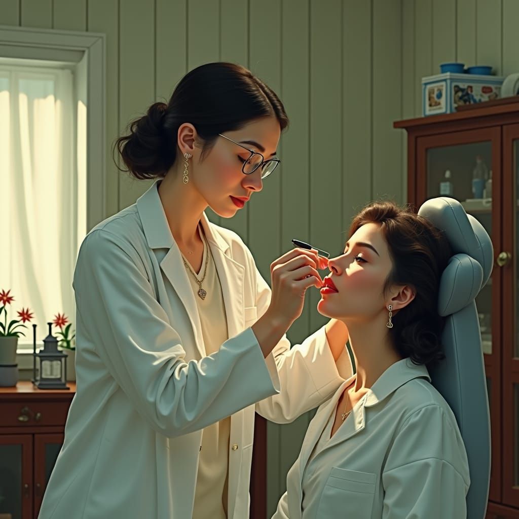 Elegant Nose Cleaning Scene in Surrealist Style