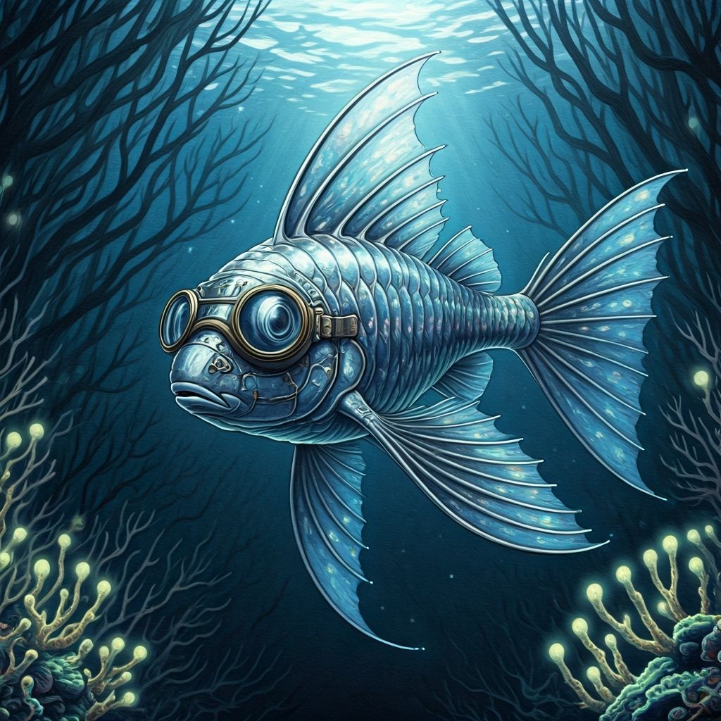 Lunafish Glides Through Bioluminescent Coral: Pencil Drawing