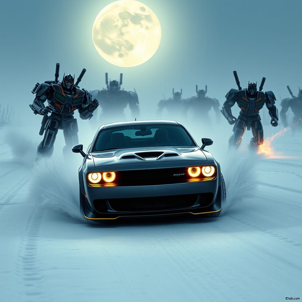 Sleek Dodge Hellcat Charges into Winter Moonlit Battle with ...