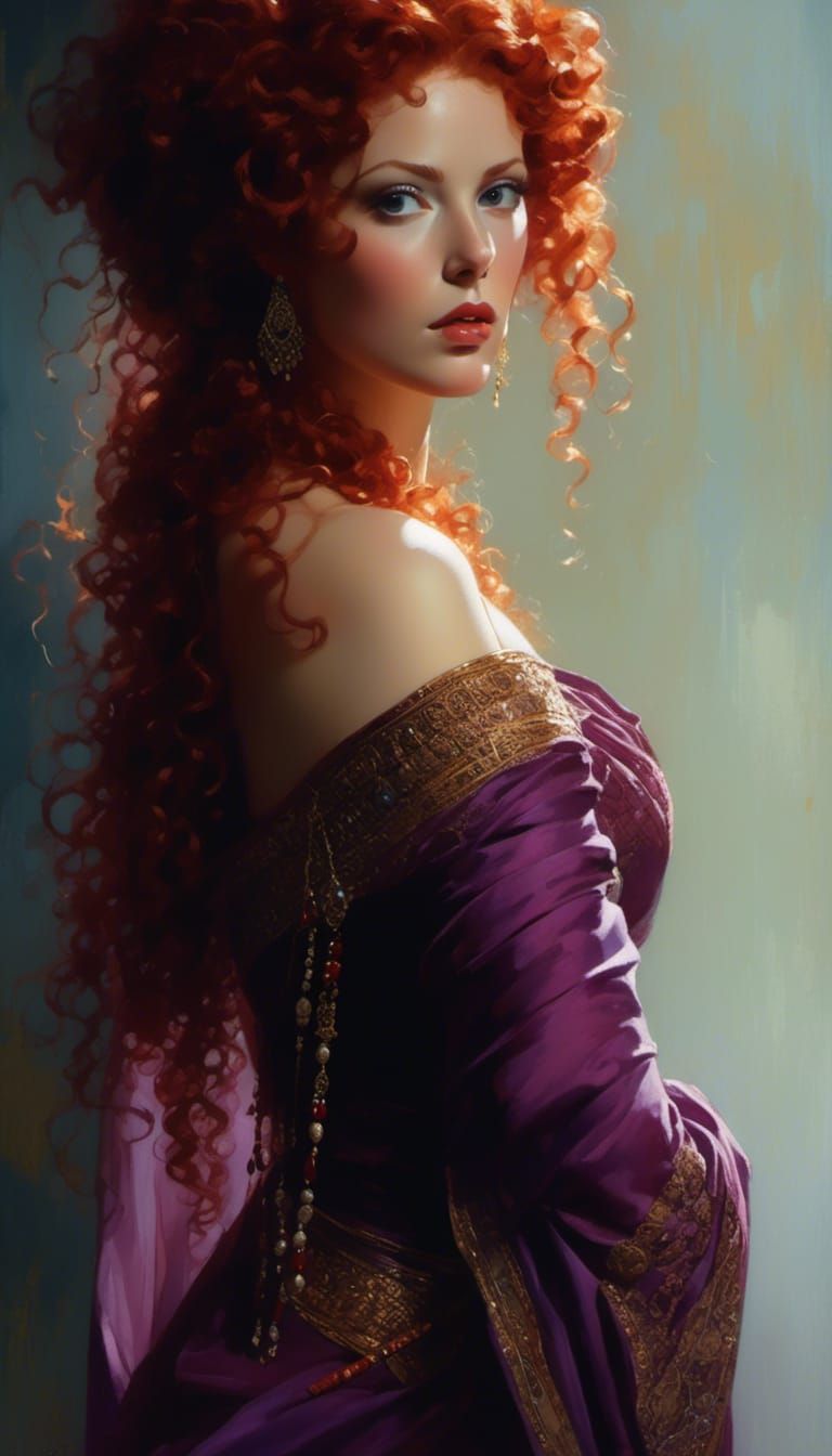 Red-Haired Goddess Portrait in Hyperrealistic Style