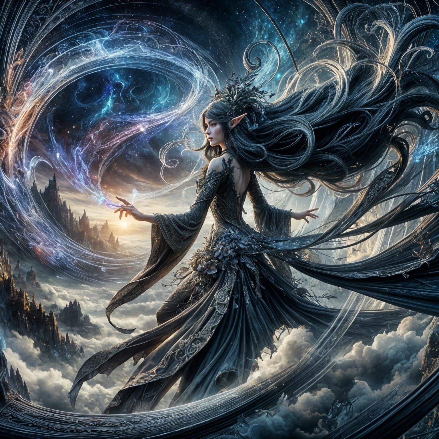 Sorceress Weaves Portal to Otherworldly Realm in Mystic Fant...