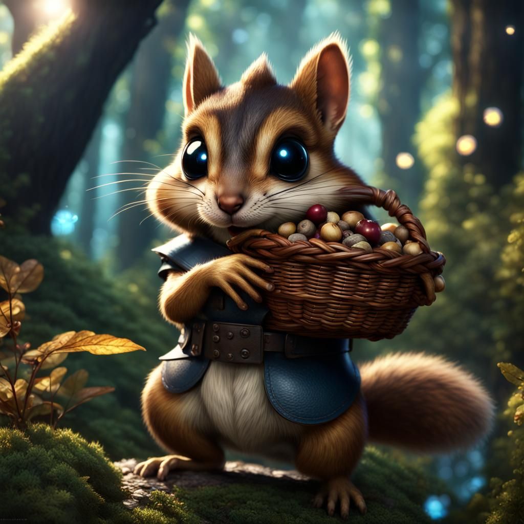 Armored Chipmunk in Enchanted Forest: Fantasy Art