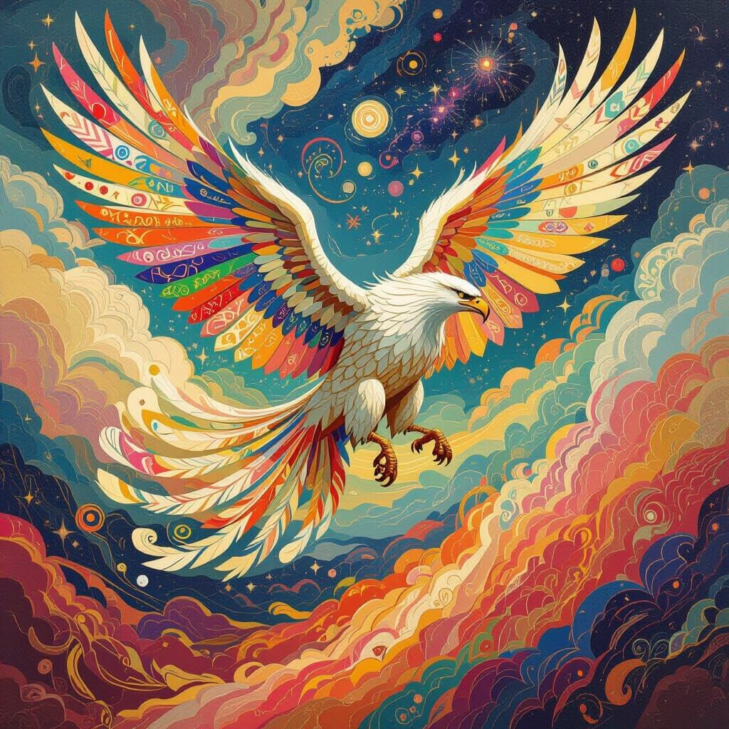 Griffin Soaring in a Dreamlike Surreal Landscape