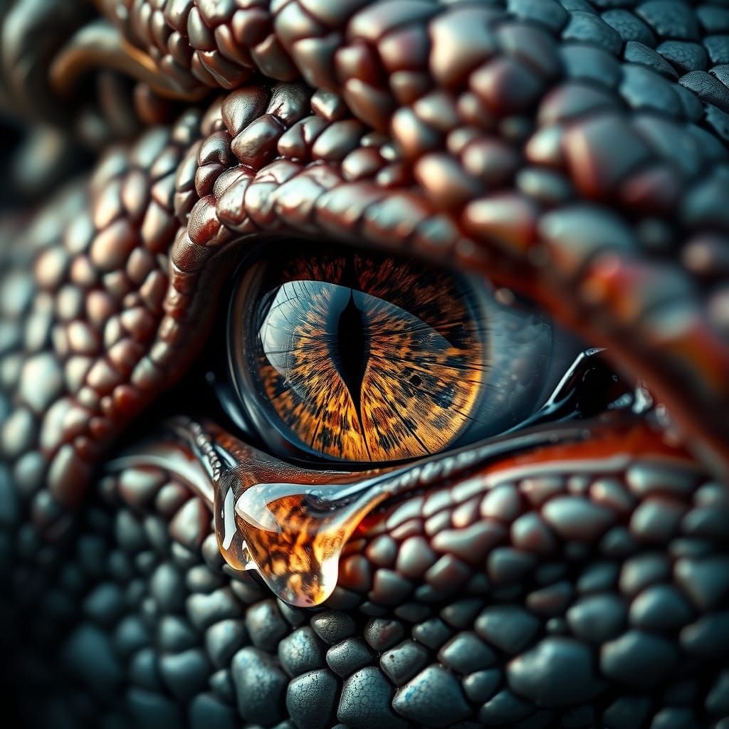 Hyperrealistic Macro Dragon Eye with Iridescent Scales