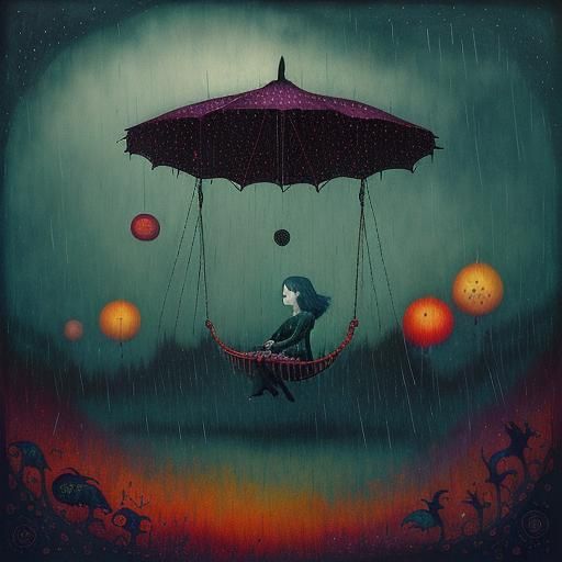 Girl on Swing: Pop Surrealism Illustration