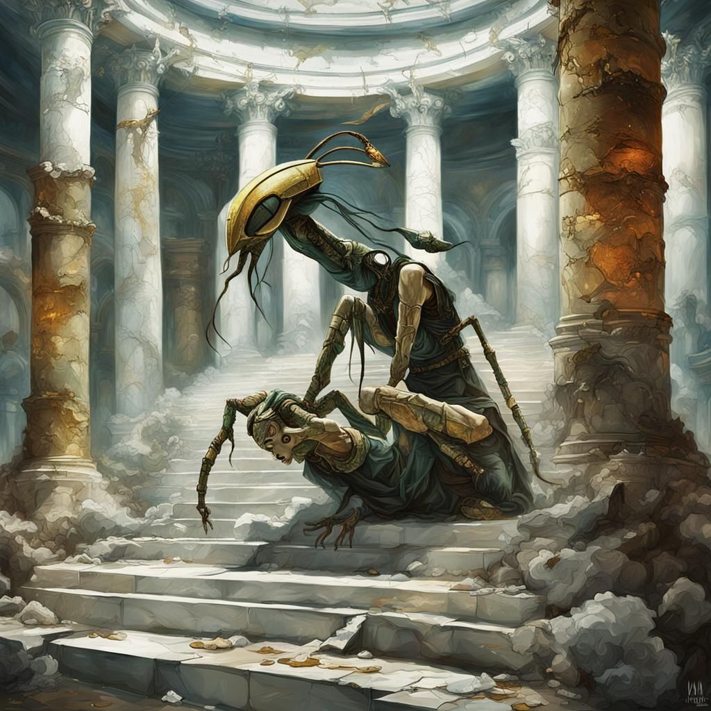 Giant Praying Mantises at a Weird Art Exhibit