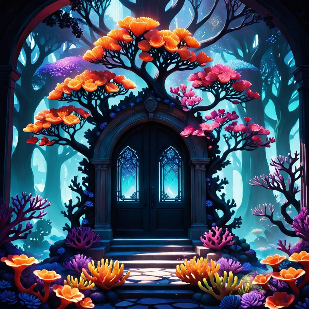 Goth Girl in Cosmic Coral Garden