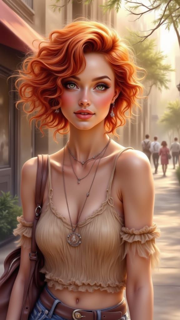 Redhead Student Explores Los Angeles College Campus