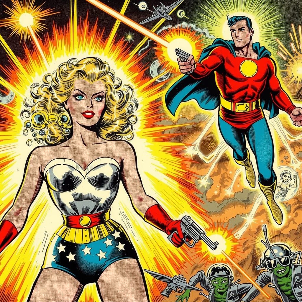 Classic Golden Age Sci-Fi Superheroine in Action