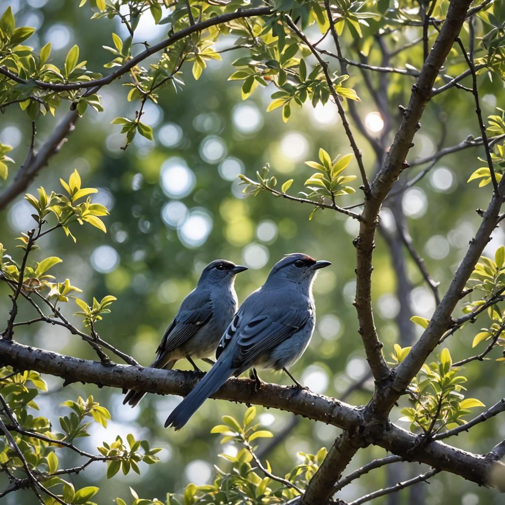 Catbird in Tree with Divine Heavenly Light
