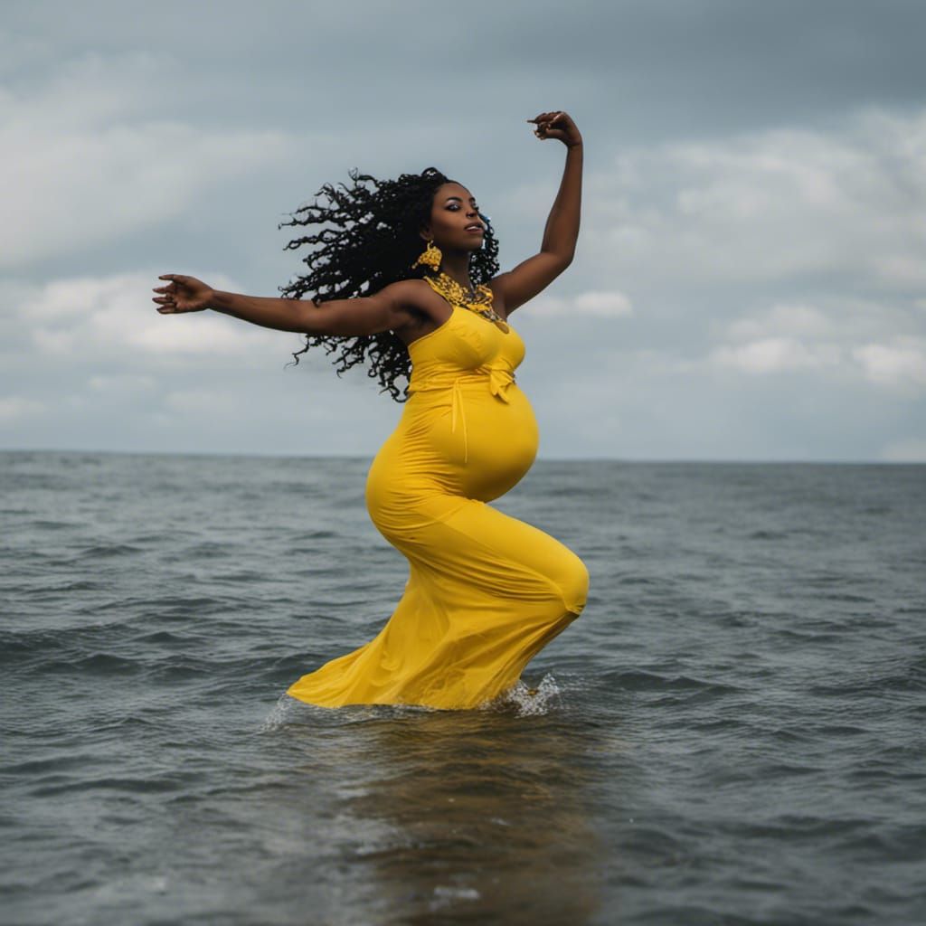 Pregnant Oshun Dancing in the Ocean