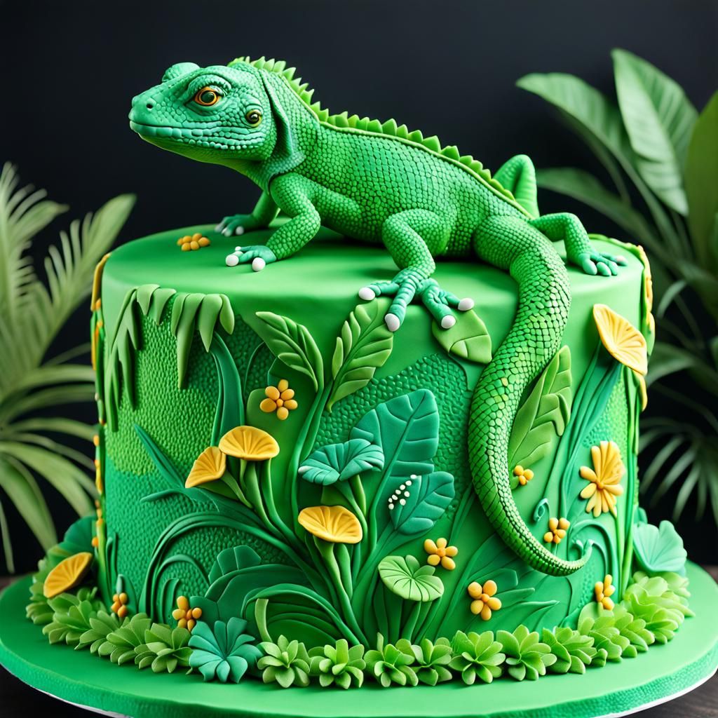 Whimsical Jungle Lizard Cake