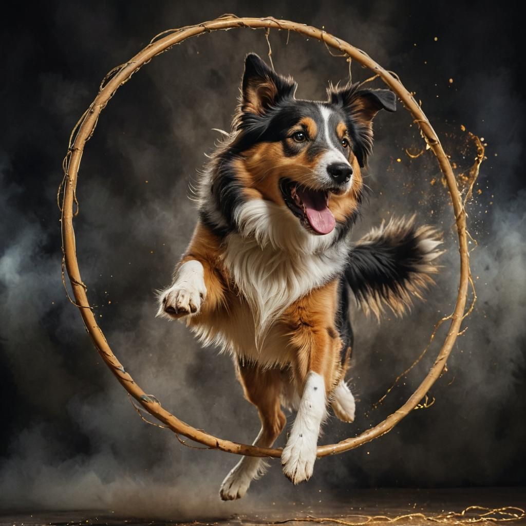 Collie Mid-Air Jump: Dynamic Digital Painting