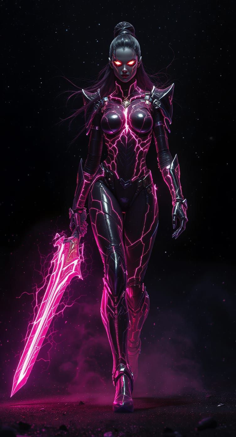 Futuristic Female Warrior in Cyberpunk Style