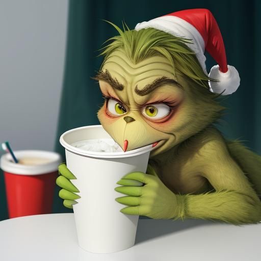 The Grinch Enjoying a Large White Cup