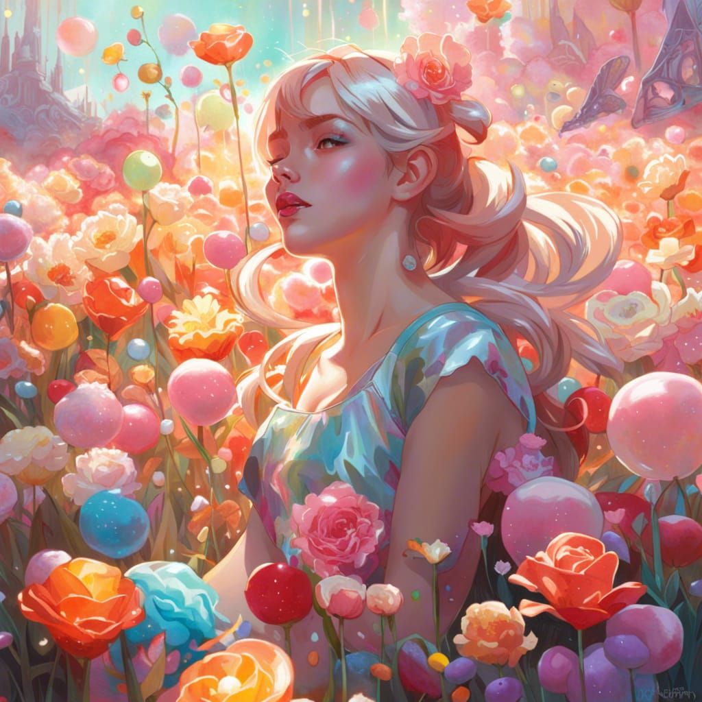Gorgeous Fairy in a Candy Flower Field