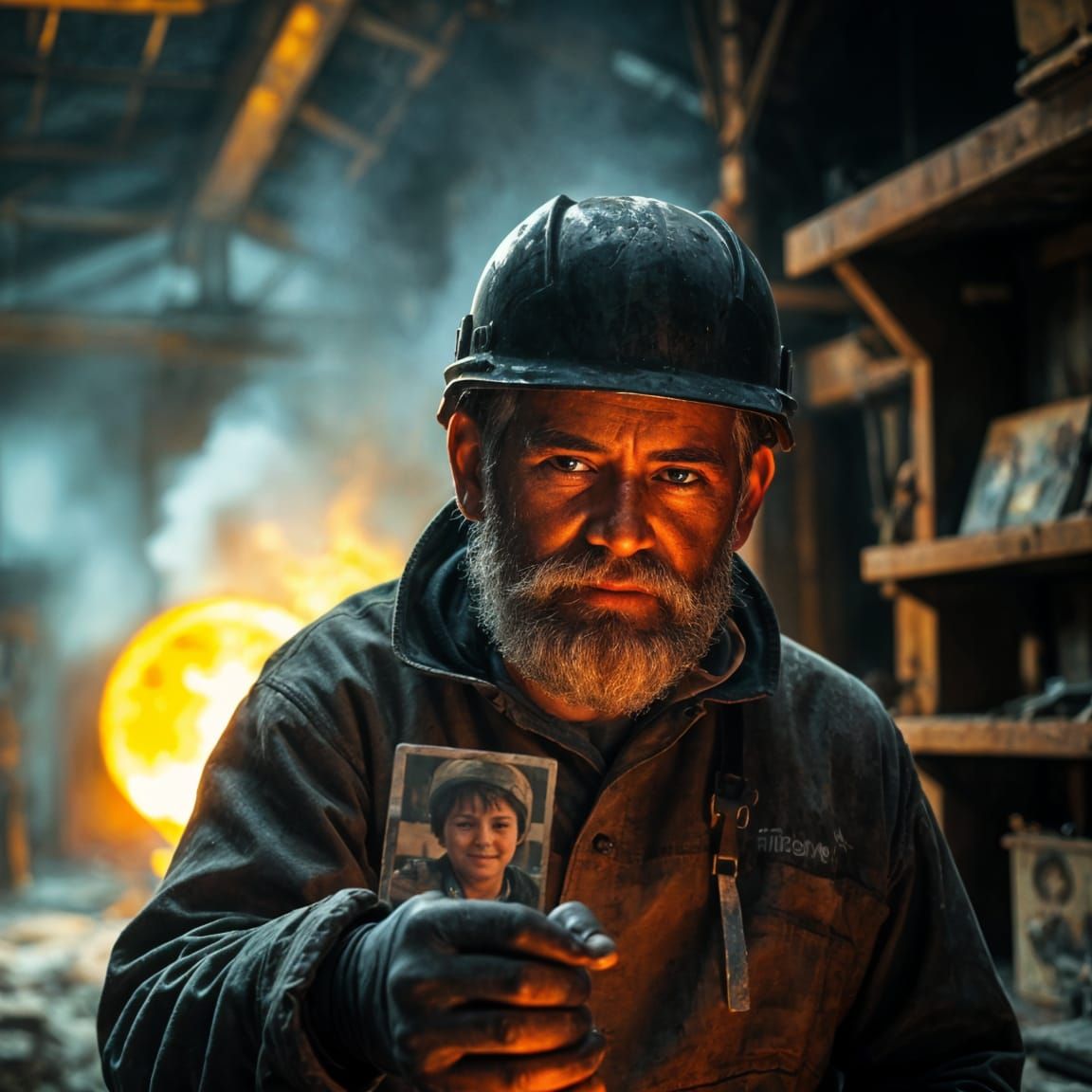 Industrial Foundry Worker in Fiery Glow