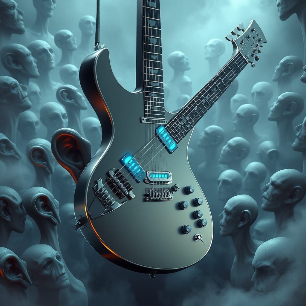 Surreal Futuristic Guitar Scenery with Whispers and Ears