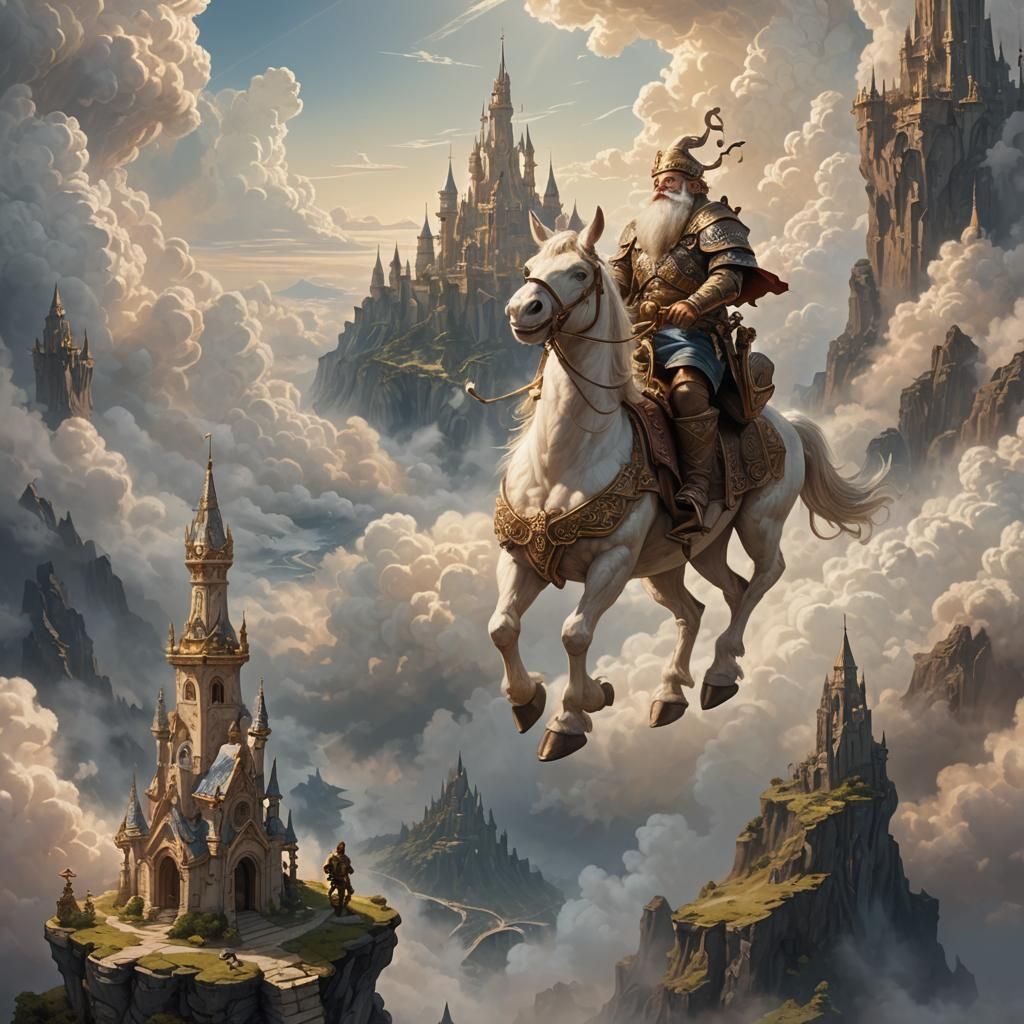 Dwarf Warrior Gazing at Ivory Tower in Ethereal Land