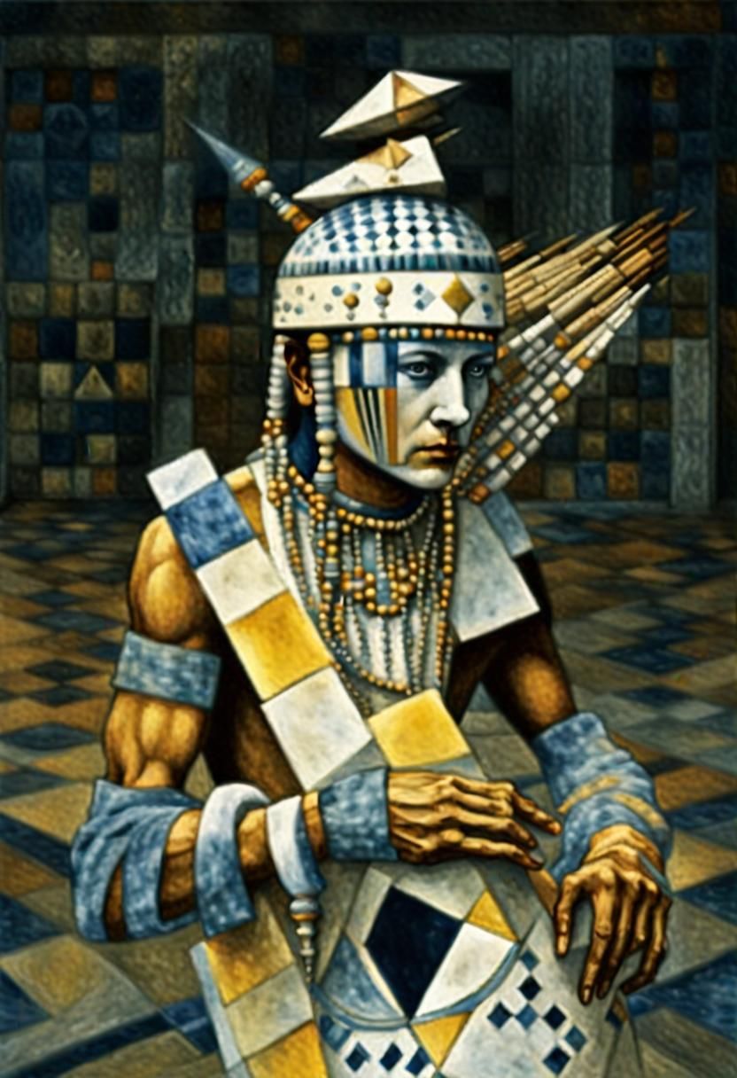 white cristal lakota native with pyramidal heads third eye d...