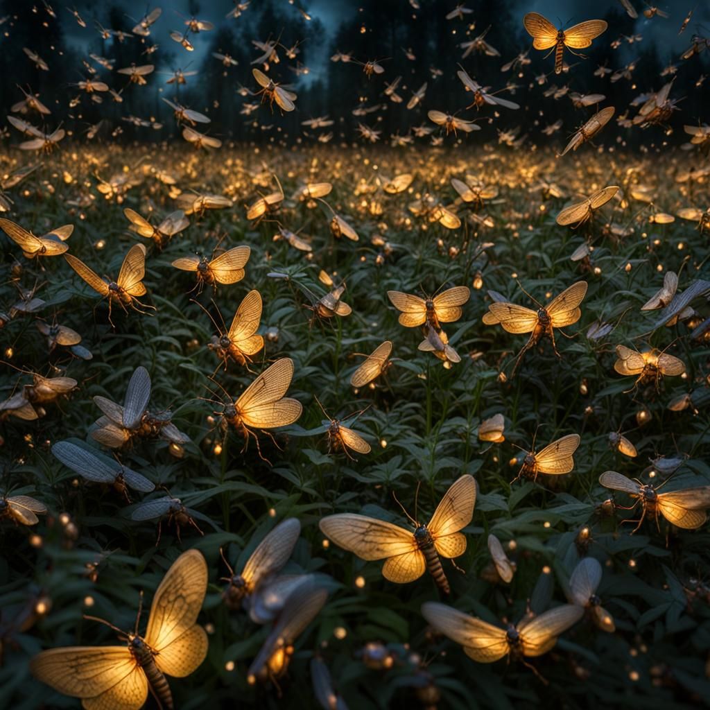 Fireflies Attack Moths: Hyperrealistic Cinematic Battle