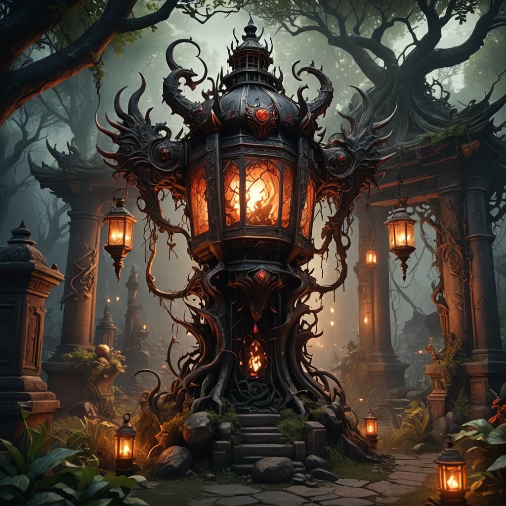 Demonic Lantern Illuminates the Garden of Hell