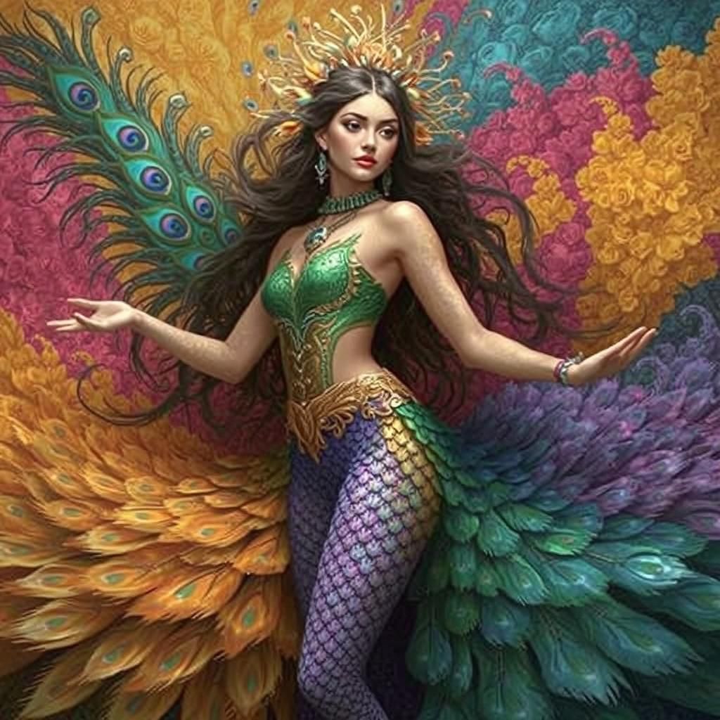 Dragon Peacock Woman in Abstract Expressionist Fauvism