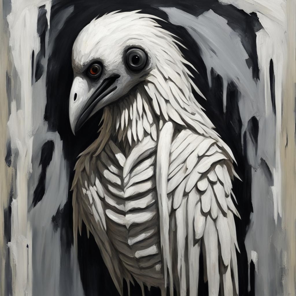 Disturbing White Raven in Gothic Impressionist Style