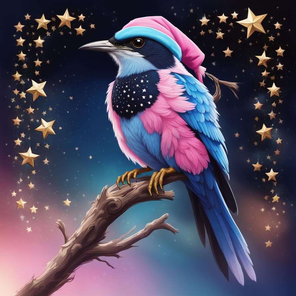 Beautiful Bird Wearing Witch Hat with Stars