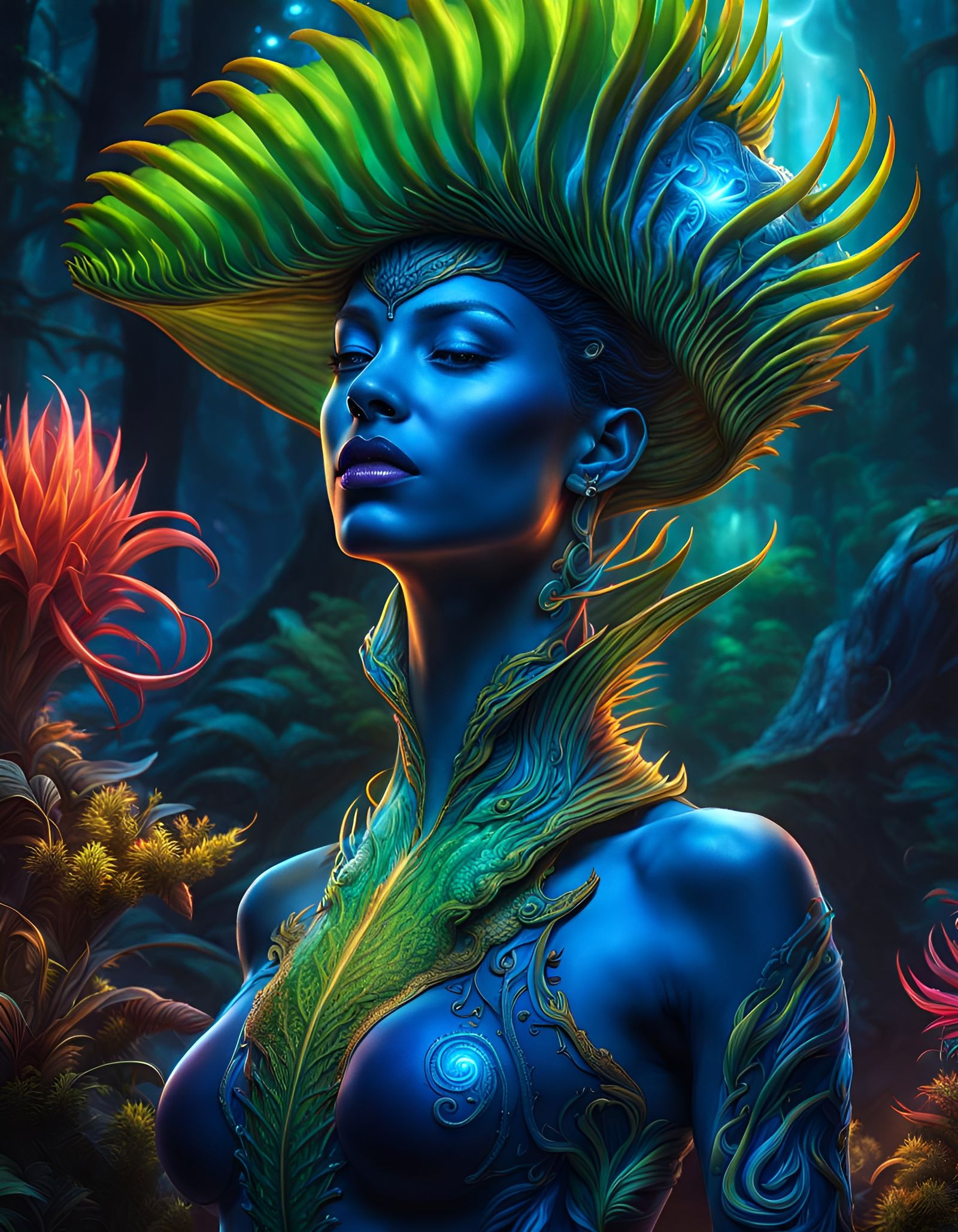 Bioluminescent Venus Flytrap Portrait in Elven Palace