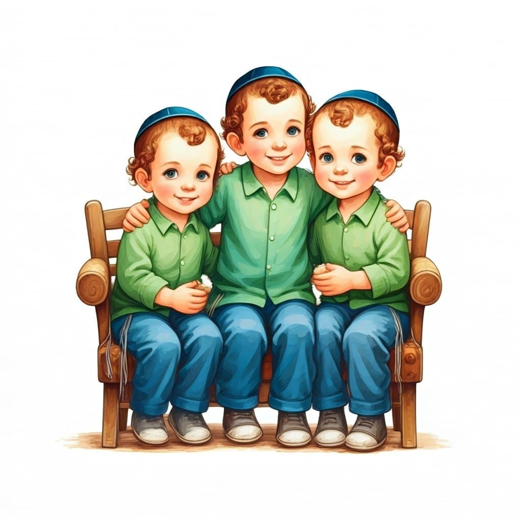 Three Orthodox Children in Bright Colors and Traditional Att...