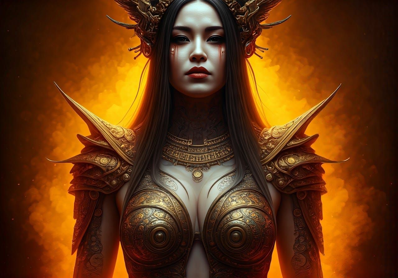 Gustav Klimt Style Valkyrie Warrior Geisha Rises in Opulent ...