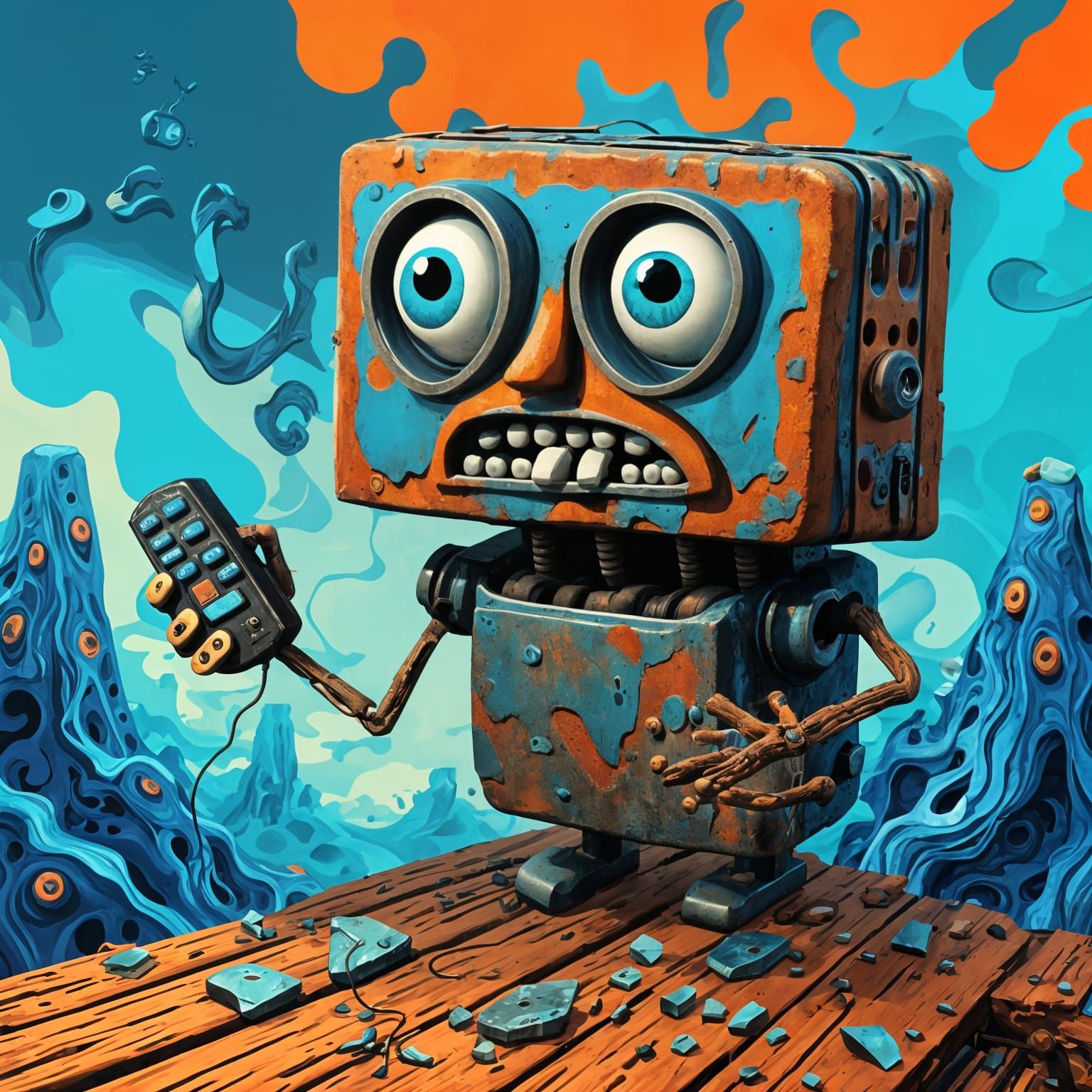 Anthropomorphic Remote Control Screaming in Fractal Landscap...