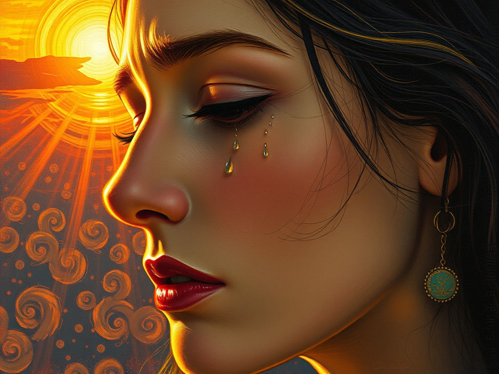 Woman's Sorrow in Van Gogh and Klimt Style