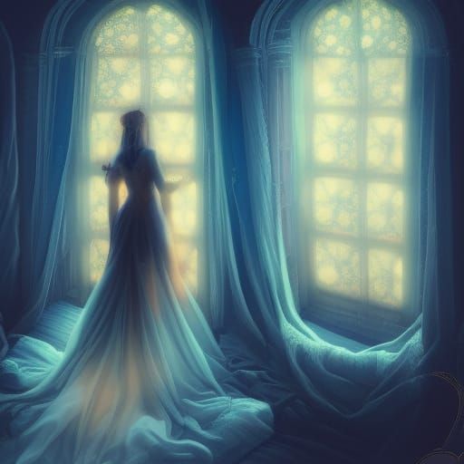 Ethereal Dead Bride in Blue Light, Fantasy Art