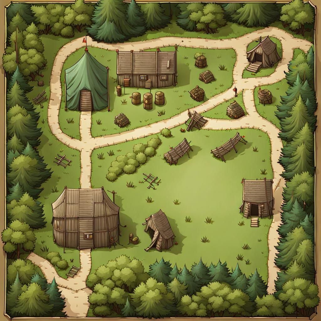 Detailed Military Camp Map for RPG Forest Adventure