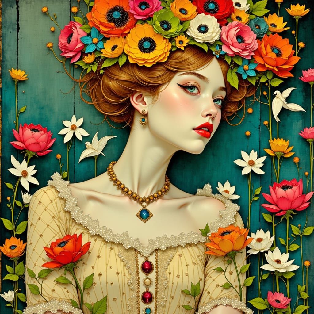Elegant Regal Woman in Whimsical Garden