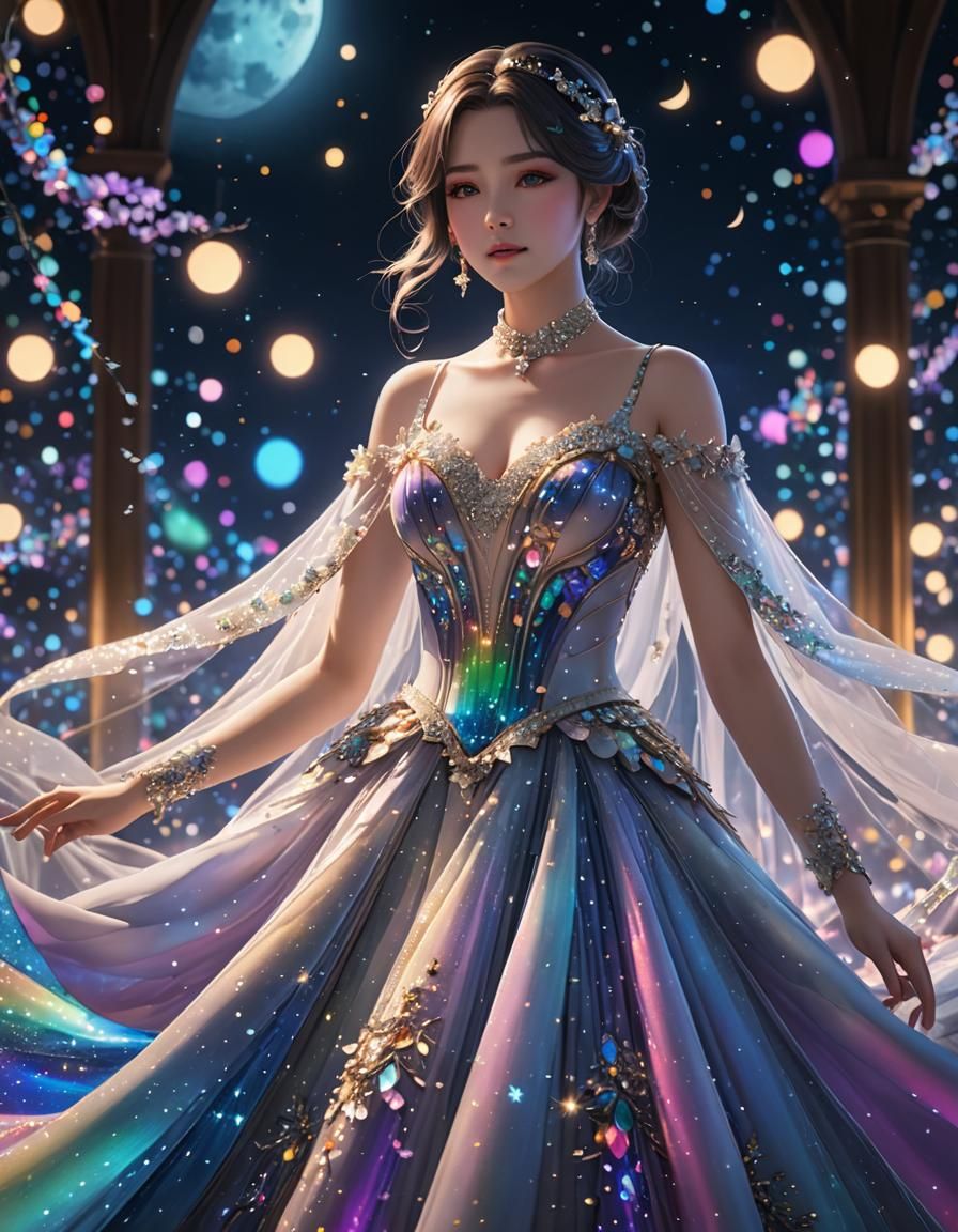 Rainbow Gown Anime Ghost Dancing in Starlight