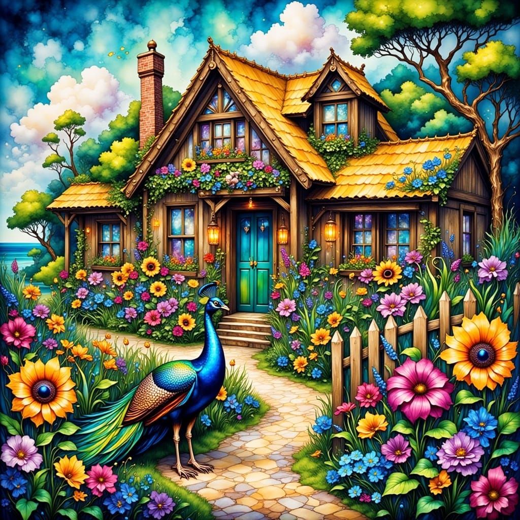 Whimsical Beachside Cottage in Vibrant Colors