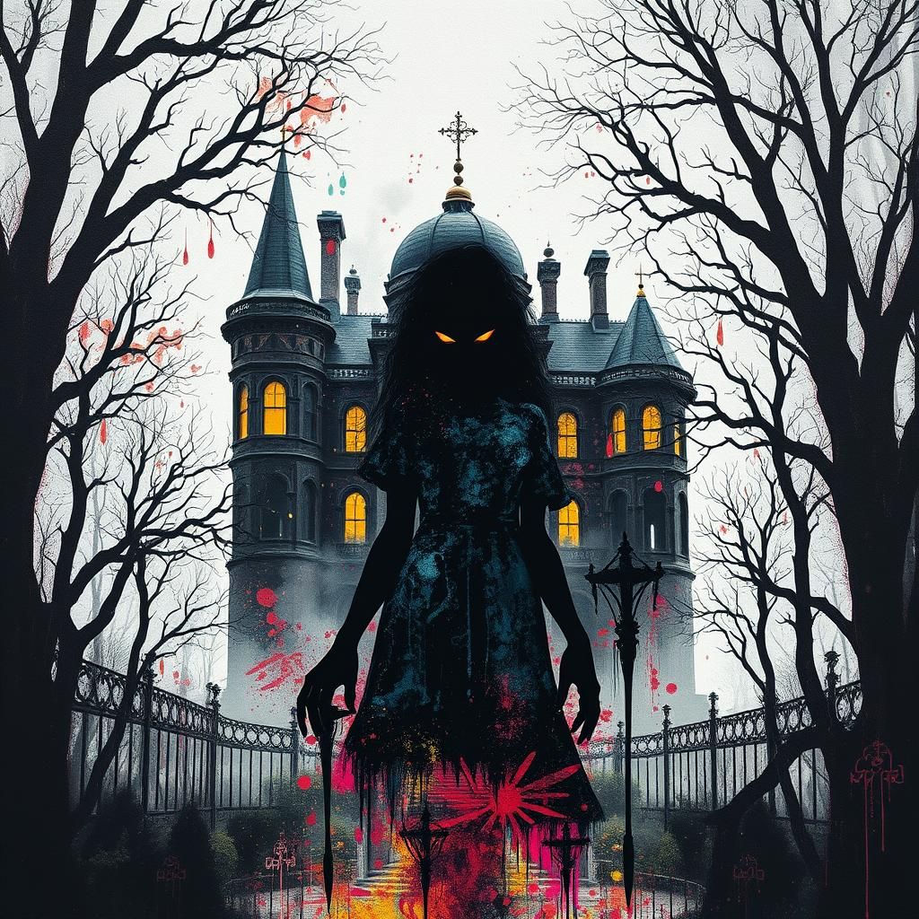 Dual Exposure Haunted Mansion in Graffiti Art