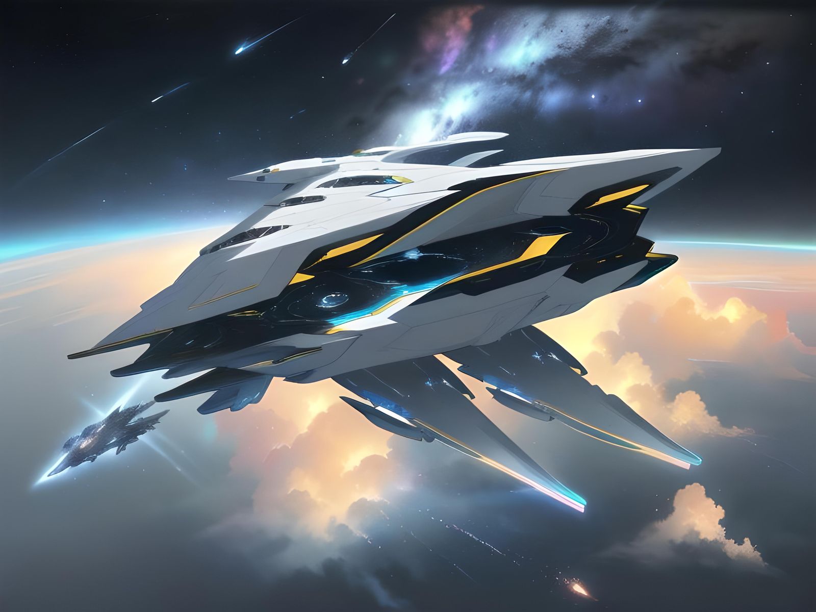 Futuristic Spacecraft Journey Through Deep Space Nebula