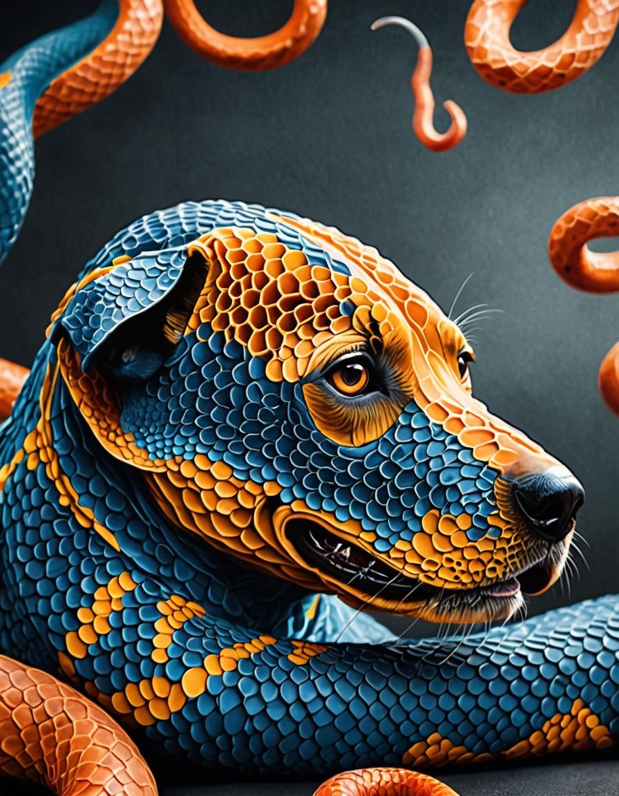 Dog with Biological Tissue and Snake Texture