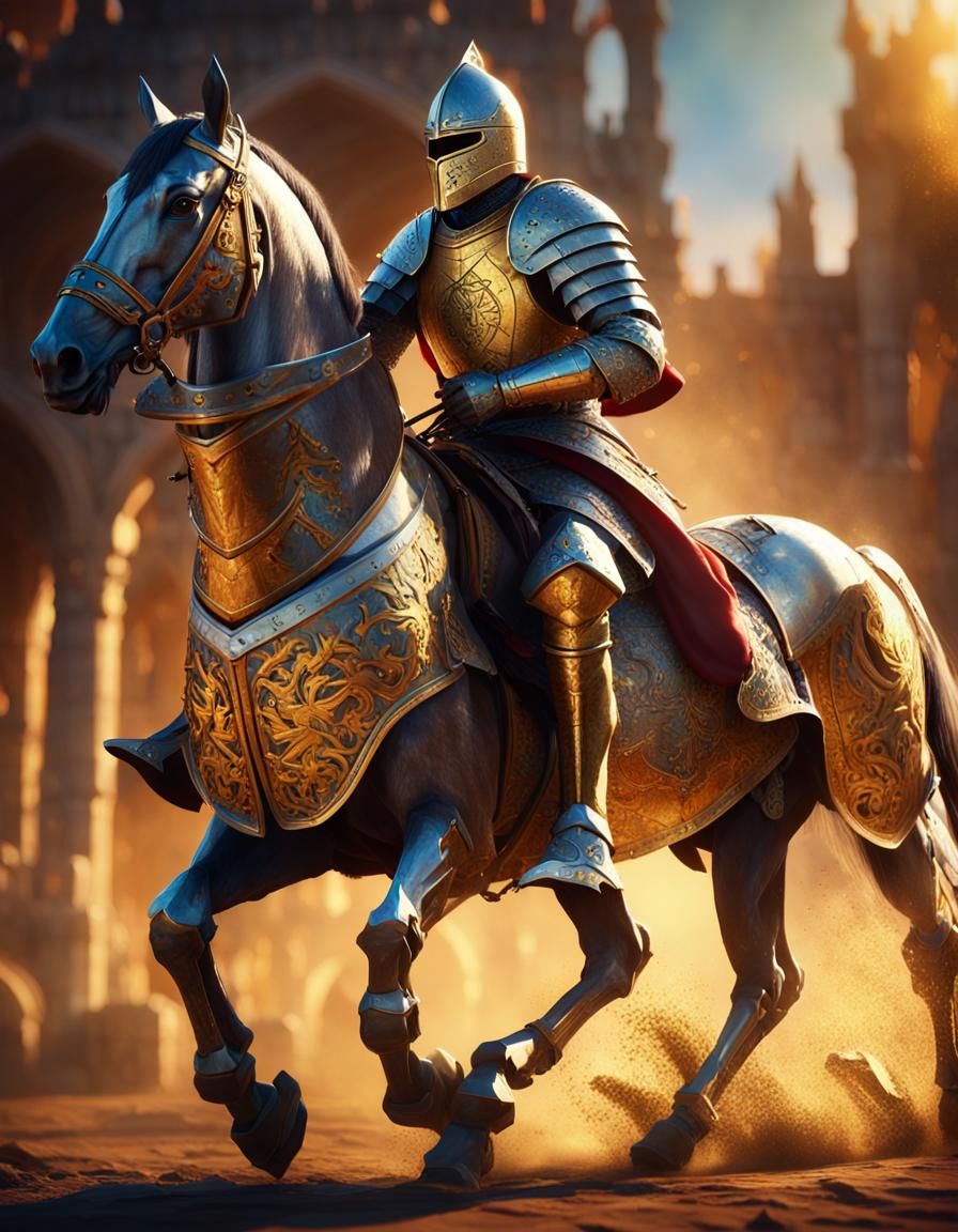 Medieval Knight on Horseback in Hyperrealistic Style