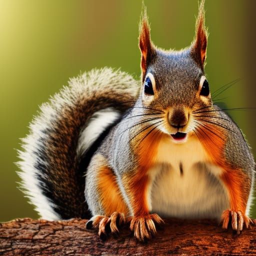Happy Squirrel with Nuts in Hyperrealistic Style