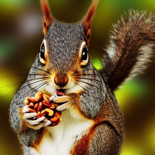 Happy Squirrel with Nuts in Hyperrealistic Style