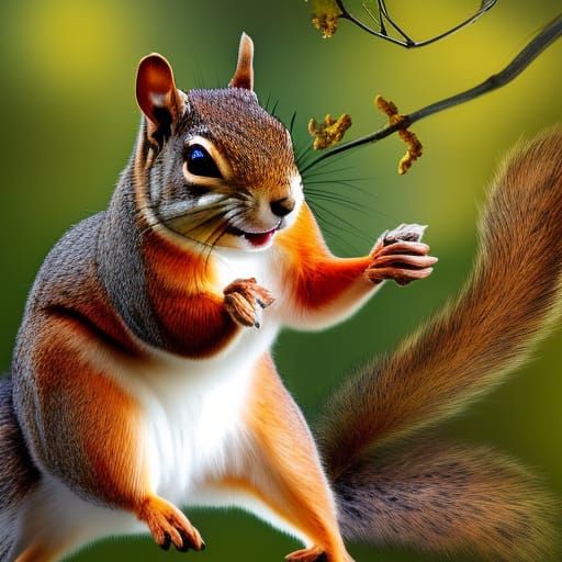 Happy Squirrel with Nuts: Hyperrealistic Digital Art
